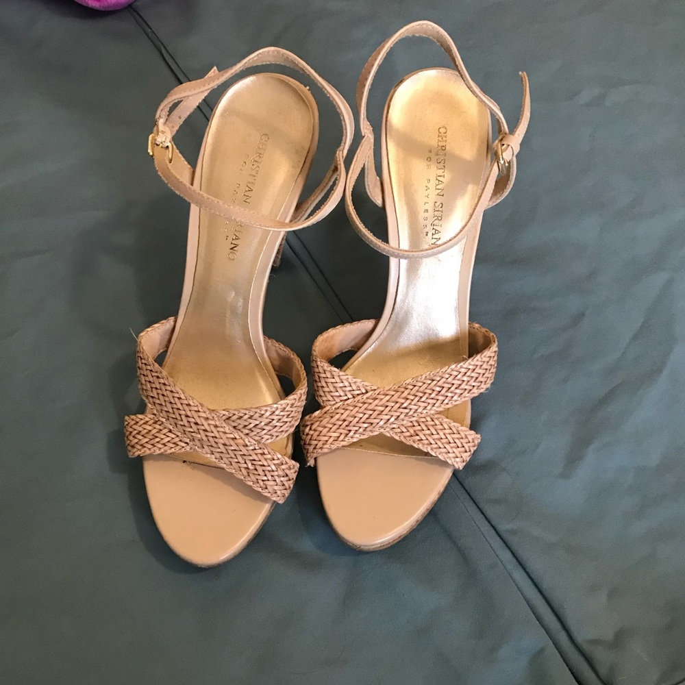 Nude Sandals with Cork Heels